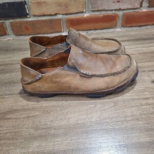 Olukai leather shoes Mens Moloa Size 8.5 Brown Slip-On loafer 10128-4T63